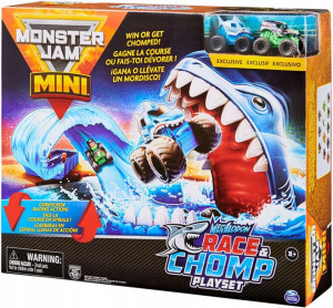 Monster Jam zestaw Mini Race & Chomp tor + 2 ciężarówki Grave Digger i Mega