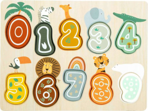 Small Foot Drewniane puzzle cyferki Safari pastelowe kolory zwierzątka