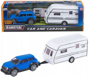 Teamsterz niebieskie auto + przyczepa kempingowa