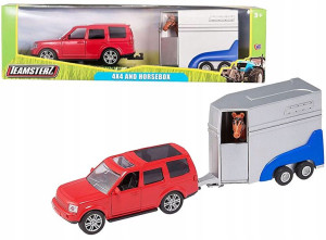 Teamsterz czerwone auto + szara przyczepa z koniem