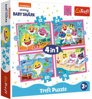 Trefl Puzzle 4w1 Baby Shark Rodzina rekinów