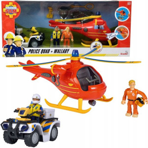 Strażak Sam zestaw Sam Helikopter Wallaby i Quad policyjny + figurki