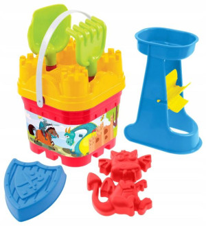 Mochtoys Zestaw do piasku zamek z młynkiem czerwone wiaderko