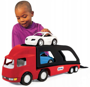 Little Tikes Duża czerwono-czarna naczepa laweta z samochodzikami