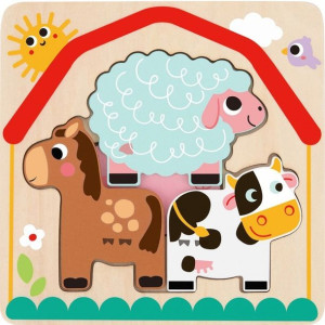 Drewniane Puzzle Montessori Wielowarstwowe Tablica Zwierzątka Na Farmie 7El