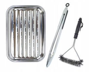 Zestaw Szczypce 40cm + Wielorazowa Tacka + Szczotka Grill