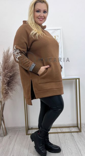 Ciepła Dresowa Bluza Z Kapturem Plus Size Karmelowa 52/6xl