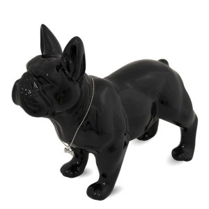 Czarna figura psa buldoga z łańcuchem - wysokość 32 cm
