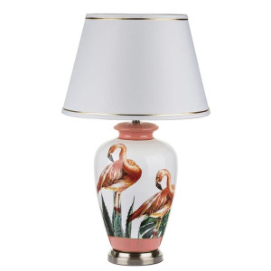 Stylowa, wysoka lampa z białej ceramiki, z flamingami - wysokość 76 cm