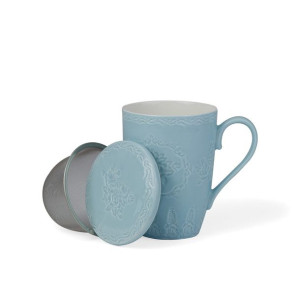 Kubek Porcelanowy Z Zaparzaczem Niebieski