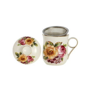 Kubek Porcelanowy Z Zaparzaczem Kwiaty - 335 ml