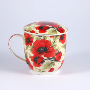 Kubek Porcelanowy Z Zaparzaczem Maki - 320 ml