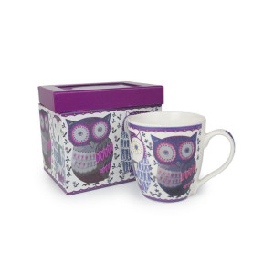 Kubek Porcelanowy  Fioletowe Sowy  - Pojemność 480 ml
