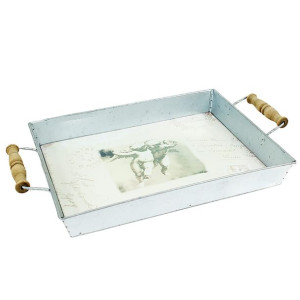 Metalowa, srebrna taca z aniołkami - szerokość 34 cm