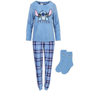 Stitch DISNEY Zestaw prezentowy: piżama damska + skarpetki, polarowa, niebi