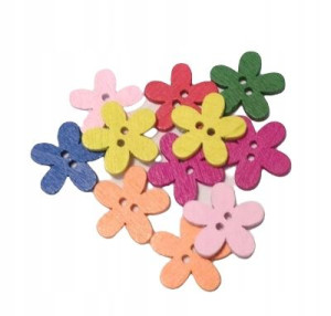Guziki drewniane kwiaty 15 mm mix 2 otwory 10 szt