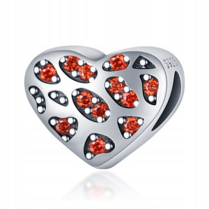 Zawieszka SREBRO 925 Charms Koralik Serce Cyrkonie