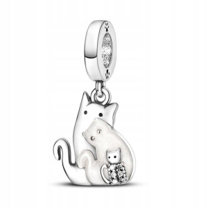 Zawieszka SREBRO 925 Charms Koralik Rodzina Kotków