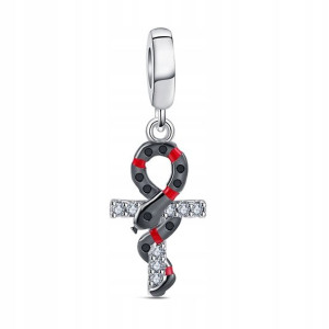 Zawieszka SREBRO 925 Charms Koralik Krzyż Ankh Wąż