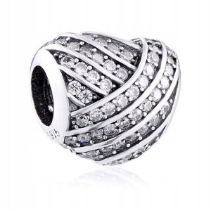 Zawieszka Srebro 925 Charms Koralik Serce Cyrkonie