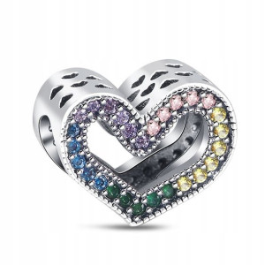 Zawieszka Srebro 925 Charms Koralik Kolorowe Serce
