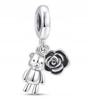 Zawieszka Srebro 925 Charms Miś z Różą
