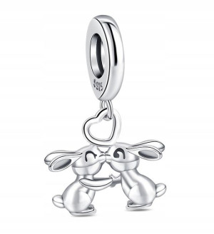 Zawieszka Srebro 925 Charms Zakochane Króliczki