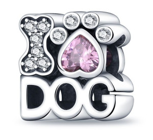 Zawieszka SREBRO 925 Charms Koralik I Love Dog