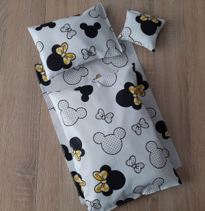 Pościel dla lalki do wózka łóżeczka kołyski 4 elementy nowe myszka  Minnie