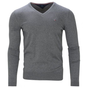 Tommy Hilfiger sweter męski jedwabny szary v-neck MW0MW04979-093 S
