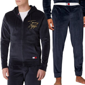Tommy Hilfiger dres męski bluza spodnie welur welurowy L