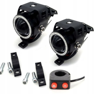 2 X Halogen Motocyklowy U7 Mini+Włącznik+Ring