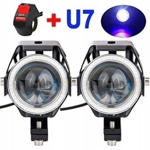 2 X Halogen Motocyklowy U7 Led+Ring+Włącznik Czarny
