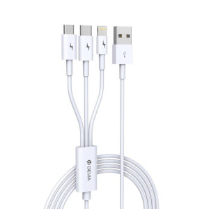 Devia kabel 3w1 Smart USB Lightning + USB-C + microUSB 1,2 m 2A biały