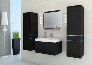 Meble łazienkowe Zoya - czarny / czarny połysk + LED
