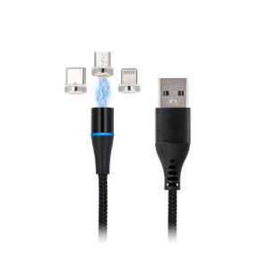 Maxlife kabel magnetyczny MXUC-02 USB Lightning + USB-C + microUSB 2A czarn