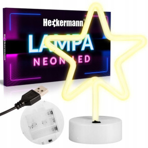 Neon Led Lampka Gwiazda Z Podstawką Usb Do Pokoju