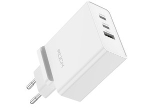 Ładowarka sieciowa USB + 2x USB-C Rock Gan UE/ USA + Kabel USB-C Type C