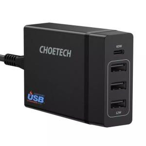 Choetech ładowarka sieciowa 3x USB / 1x USB Typ C 60W Power Delivery czarny