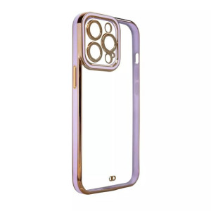 Fashion Case etui do iPhone 13 Pro Max żelowy pokrowiec ze złotą ramką fiol
