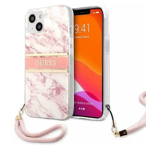 Guess GUHCP13SKMABPI iPhone 13 mini 5,4" różowy/pink hardcase Marble Strap