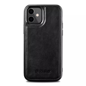 iCarer Leather Oil Wax etui pokryte naturalną skórą do iPhone 12 mini czarn