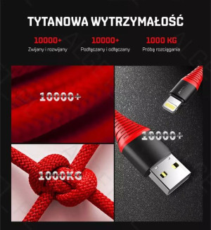 ROCK SPACE Wzmacniany Kabel Lightning 2.1A 1,2m Czarny