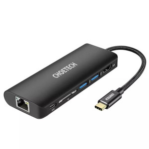Choetech stacja dokująca adapter hub USB Typ C 6w1 100W PD czarny (HUB-M05)