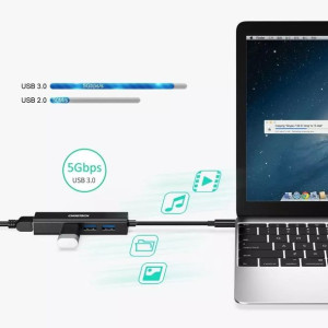 Choetech wielofunkcyjny HUB 4w1 USB Typ C 3x USB 3.0 / Ethernet RJ-45 szary