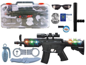 Zestaw Policyjny Policjanta W Walizce Efekty Światło Dźwięk Karabin