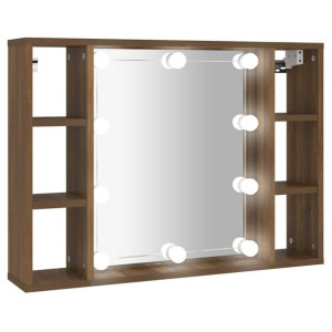 Szafka z lustrem i LED, brązowy dąb, 76x15x55 cm