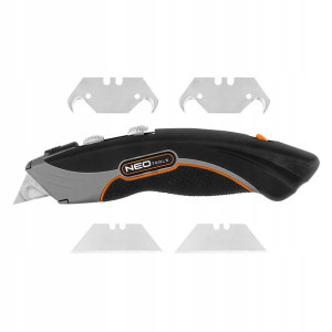 Nóż z ostrzem trapezowym i hakowym 6 ostrzy NEO TOOLS 63-700