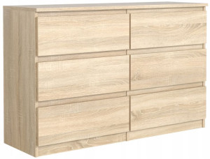 Nowoczesna Komoda 6szuflad 120cm Szafka Dąb Sonoma