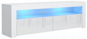 Komoda Stolik Biały Mat Rtv 130 Cm Frint Połysk Biały + Led